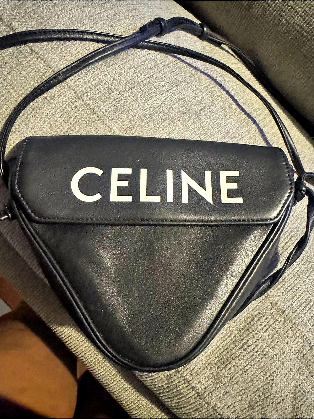 CELINE Smooth Calfskin Logo Triangle Crossbody Bag in Black
